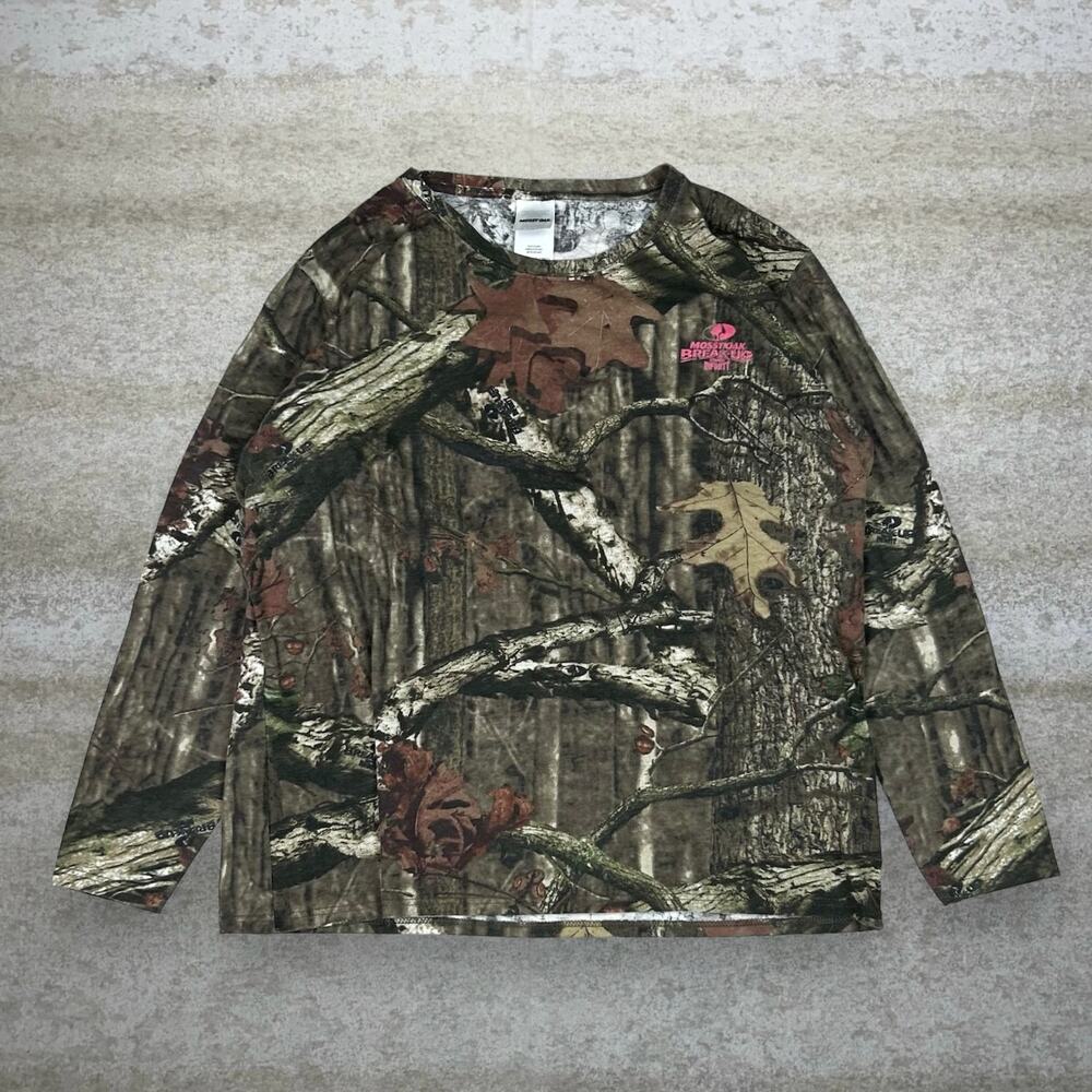 Vintage Y2K Mossy Oak Hunting Camo Shirt Womens 2XL Woodland Cotton Long Sleeve